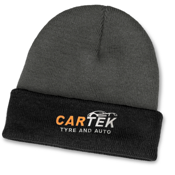 120666 Beanie Grey/Black…..Emb Cartek Logo Front……TRZ/JSE