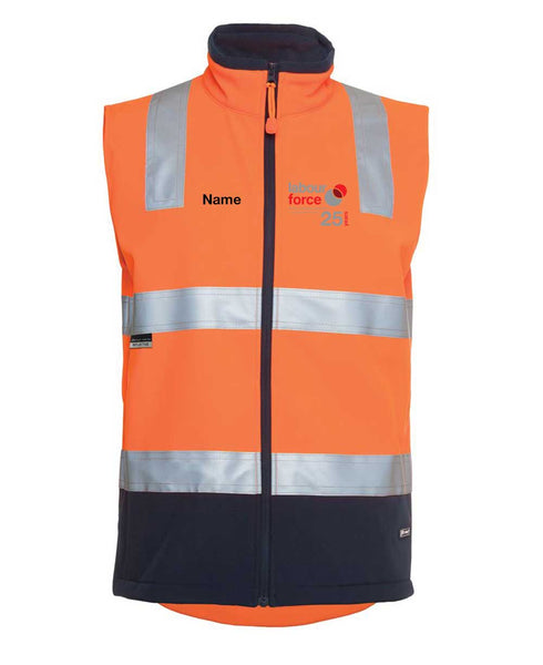 JB'S Hi Vis (D+N) Softshell Vest....Embroidered Labourforce 25yr Logo L/C & Name R/C....Jb's/Emb