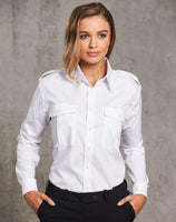 Epaulette Long Sleeve-Unisex White Business Shirt....with L/C Logo