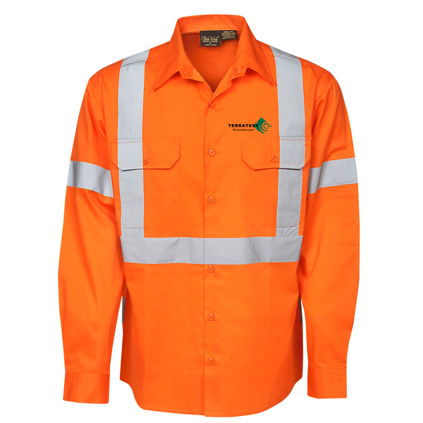 C95 Hi Vis 155 GSM Cotton Twill Shirt….with Emb Terratest Logo L/C….PTs/Emb