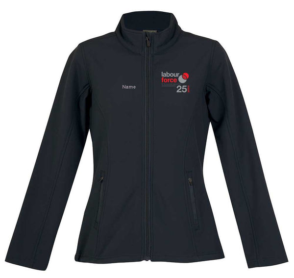 Ladies Tempest Soft Shell Jacket....Embroidered Labourforce 25yr Logo L/C, Name R/C...Ram/Emb