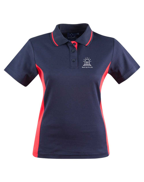 Ladies TEAMMATE TrueDry Contrast Polo....Embroidered Back Up For Life Logo L/C....Shi/Emb