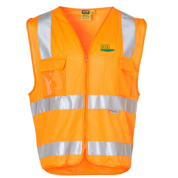SW42 Hi-Vis SAFETY VEST With ID POCKET & 3M TAPES…with LC Embroidered G&K Plant & Civil Logo…Shi/ZHE