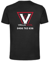 TS20 Budget Unisex Tee Shirt….with Emb Vella Civil Logo L/C & Printed Vella Civil Logo on Back…Shi/ZHE/BJM