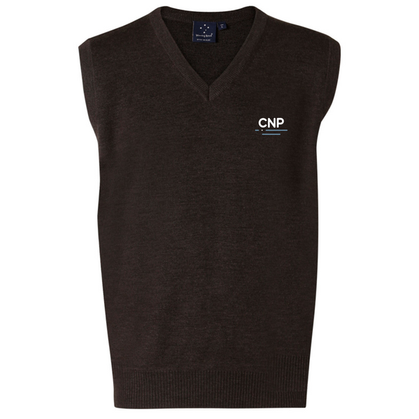 WJ02 Unisex Wool/Acrylic V-Neck Vest….with Emb CNP Logo LC….Shi/JS