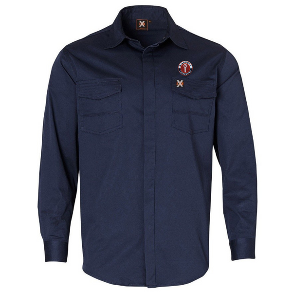 WT10 Mens Stretch Work Shirt With 2 Front Flap Pockets…with Emb LC AAbott Locksmiths Logo….Shi/JSE