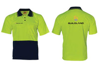 HiVis Polo S/S....Embroidered Buildland Logo R/C and 3 Col Buildland Print Back....Shi/Emb/DMH