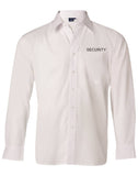 Mens Poplin Shirt L/S....Embriodered ‘’security’’ patch on back of neck and L/C....BJM/Emb