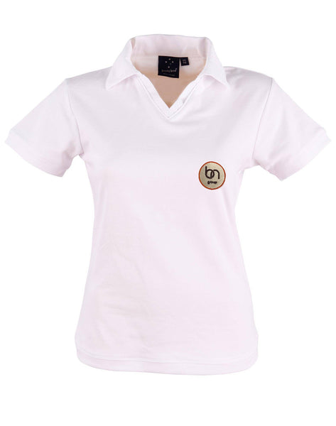 Ladies Victory TrueDry Polo White....Embroidered BNG Logo L/C & 1 Colour A4 Print on the back....Shi/PNW/Emb