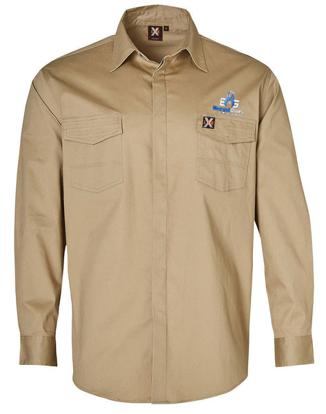 Mens Stretch Work Shirt Stone....2 Colour Embroidered Eternal logo L/C....Shi/Emb