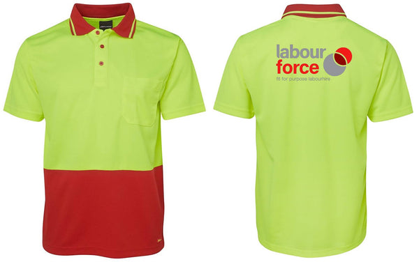 Adults & Kids Hi Vis Non Cuff Polo....Printed Labourforce Logo Back....JB's/JS